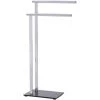 WENKO Porte Serviette Salle De Bain Sur Pied, Lava, 2 Barres Porte Serviette, Acier Inox - Verre Trempé, 42x81x20 Cm, Brillant - Noir