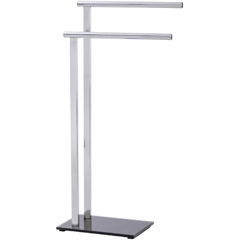 WENKO Porte Serviette Salle De Bain Sur Pied, Lava, 2 Barres Porte Serviette, Acier Inox - Verre Trempé, 42x81x20 Cm, Brillant - Noir 3 WENKO Porte Serviette Salle De Bain Sur Pied, Lava, 2 Barres Porte Serviette, Acier Inox - Verre Trempé, 42x81x20 Cm, Brillant - Noir