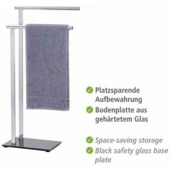 WENKO Porte Serviette Salle De Bain Sur Pied, Lava, 2 Barres Porte Serviette, Acier Inox - Verre Trempé, 42x81x20 Cm, Brillant - Noir 9 WENKO Porte Serviette Salle De Bain Sur Pied, Lava, 2 Barres Porte Serviette, Acier Inox - Verre Trempé, 42x81x20 Cm, Brillant - Noir -WENKO Soldes 6579769 3