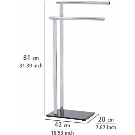 WENKO Porte Serviette Salle De Bain Sur Pied, Lava, 2 Barres Porte Serviette, Acier Inox - Verre Trempé, 42x81x20 Cm, Brillant - Noir 6 WENKO Porte Serviette Salle De Bain Sur Pied, Lava, 2 Barres Porte Serviette, Acier Inox - Verre Trempé, 42x81x20 Cm, Brillant - Noir – Image 4