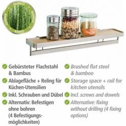 WENKO Etagere Murale Cuisine Avec Barre De Cuisine Mural Pour Ustensiles Premium, Etagère Cuisine Porte épices Avec Barre De Crédence, Bambou - Métal, 40x5,5x8 Cm, Argent - Marron - Argent Mat 10 WENKO Etagere Murale Cuisine Avec Barre De Cuisine Mural Pour Ustensiles Premium, Etagère Cuisine Porte épices Avec Barre De Crédence, Bambou - Métal, 40x5,5x8 Cm, Argent - Marron - Argent Mat -WENKO Soldes 6579770 4