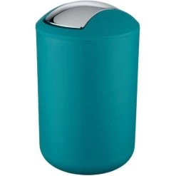 WENKO Poubelle Salle De Bain, Petite Poubelle Salle De Bain, Couvercle Basculant, Brasil L, Capacité 6,5L, Plastique PET Incassable, ø19,5x31 Cm, Turquoise - Pétrole
