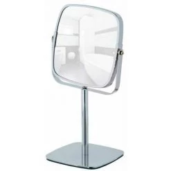 WENKO Miroir Grossissant X5 Kare, Miroir Maquillage Sur Pied, Design Carré, Acier, 14x14 Cm, Chromé - Chromé