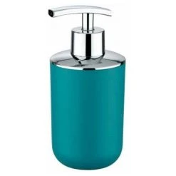 WENKO Distributeur Savon Liquide, Porte Savon Liquide, Brasil, Capacité 320 Ml, PET Incassable, 7.3x16.5x9 Cm, Turquoise - Pétrole