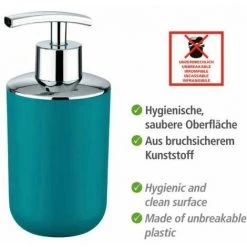 WENKO Distributeur Savon Liquide, Porte Savon Liquide, Brasil, Capacité 320 Ml, PET Incassable, 7.3x16.5x9 Cm, Turquoise - Pétrole -WENKO Soldes 6579782 4