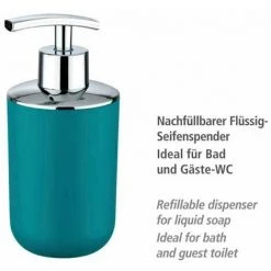 WENKO Distributeur Savon Liquide, Porte Savon Liquide, Brasil, Capacité 320 Ml, PET Incassable, 7.3x16.5x9 Cm, Turquoise - Pétrole -WENKO Soldes 6579782 5