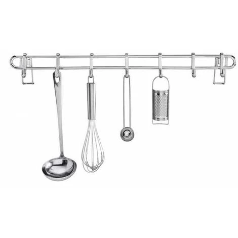 WENKO Barre De Crédence Cuisine Style Porte Ustensiles De Cuisine Mural Avec 7 Crochets En Acier Inox, Métal, 60x6,5x3 Cm, Argent 4 WENKO Barre De Crédence Cuisine Style Porte Ustensiles De Cuisine Mural Avec 7 Crochets En Acier Inox, Métal, 60x6,5x3 Cm, Argent – Image 2
