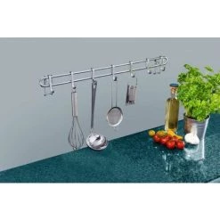 WENKO Barre De Crédence Cuisine Style Porte Ustensiles De Cuisine Mural Avec 7 Crochets En Acier Inox, Métal, 60x6,5x3 Cm, Argent 8 WENKO Barre De Crédence Cuisine Style Porte Ustensiles De Cuisine Mural Avec 7 Crochets En Acier Inox, Métal, 60x6,5x3 Cm, Argent -WENKO Soldes 6579786 3