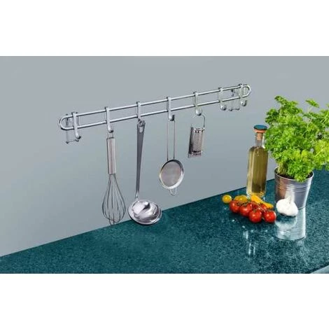 WENKO Barre De Crédence Cuisine Style Porte Ustensiles De Cuisine Mural Avec 7 Crochets En Acier Inox, Métal, 60x6,5x3 Cm, Argent 5 WENKO Barre De Crédence Cuisine Style Porte Ustensiles De Cuisine Mural Avec 7 Crochets En Acier Inox, Métal, 60x6,5x3 Cm, Argent – Image 3
