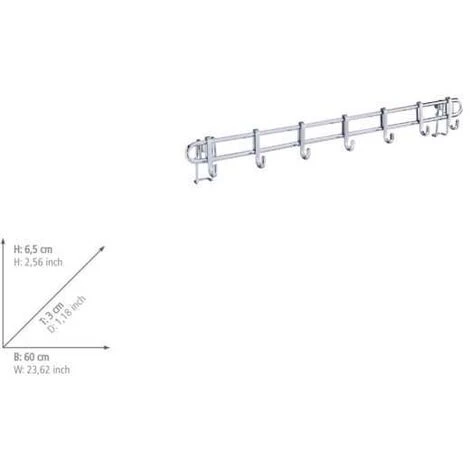 WENKO Barre De Crédence Cuisine Style Porte Ustensiles De Cuisine Mural Avec 7 Crochets En Acier Inox, Métal, 60x6,5x3 Cm, Argent 6 WENKO Barre De Crédence Cuisine Style Porte Ustensiles De Cuisine Mural Avec 7 Crochets En Acier Inox, Métal, 60x6,5x3 Cm, Argent – Image 4