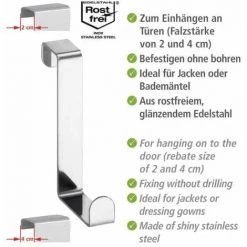 WENKO Crochet De Porte, Patère De Porte à Suspendre, Pour La Cuisine Et Salle De Bain, Lot De 6, Acier, 7,6x1,2x6 Cm, Brillant - Brillant -WENKO Soldes 6579799 3