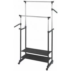 WENKO Porte Vêtement Sur Pied à Roulettes, Portant à Vêtements All In, Hauteur Réglable, 89,5x117-169x43 Cm