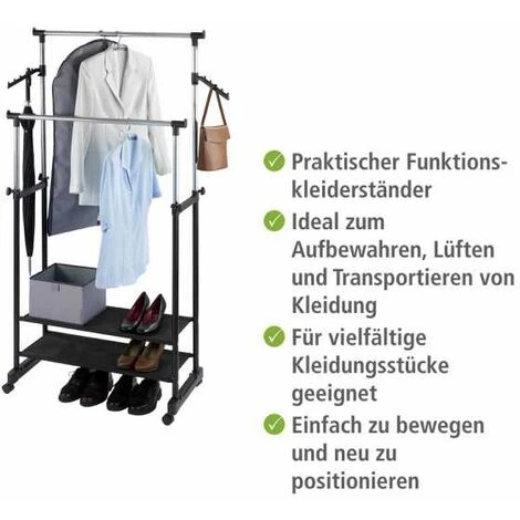 WENKO Porte Vêtement Sur Pied à Roulettes, Portant à Vêtements All In, Hauteur Réglable, 89,5x117-169x43 Cm 5 WENKO Porte Vêtement Sur Pied à Roulettes, Portant à Vêtements All In, Hauteur Réglable, 89,5x117-169x43 Cm – Image 3