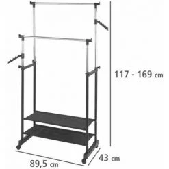 WENKO Porte Vêtement Sur Pied à Roulettes, Portant à Vêtements All In, Hauteur Réglable, 89,5x117-169x43 Cm 10 WENKO Porte Vêtement Sur Pied à Roulettes, Portant à Vêtements All In, Hauteur Réglable, 89,5x117-169x43 Cm -WENKO Soldes 6579807 4