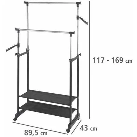 WENKO Porte Vêtement Sur Pied à Roulettes, Portant à Vêtements All In, Hauteur Réglable, 89,5x117-169x43 Cm 6 WENKO Porte Vêtement Sur Pied à Roulettes, Portant à Vêtements All In, Hauteur Réglable, 89,5x117-169x43 Cm – Image 4