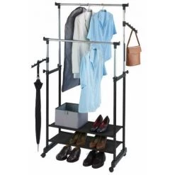 WENKO Porte Vêtement Sur Pied à Roulettes, Portant à Vêtements All In, Hauteur Réglable, 89,5x117-169x43 Cm 11 WENKO Porte Vêtement Sur Pied à Roulettes, Portant à Vêtements All In, Hauteur Réglable, 89,5x117-169x43 Cm -WENKO Soldes 6579807 5
