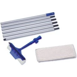 WENKO Lave Vitre Télescopique Maxi, Lave Vitre Télescopique Jusqu'à 5m, Housse Microfibre, Plastique - Fer, 25x89-329x3,5 Cm, Bleu - Gris
