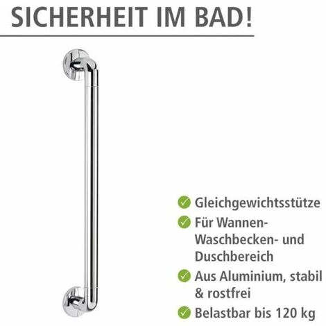 WENKO Poignée De Sécurité Murale Secura 64,5 Cm, Barre D'appui Salle De Bain Et WC, Vis Et Chevilles Fournies, Capacité De Charge 120 Kg, Aluminium, 64,5x7x8 Cm, Brillant 4 WENKO Poignée De Sécurité Murale Secura 64,5 Cm, Barre D'appui Salle De Bain Et WC, Vis Et Chevilles Fournies, Capacité De Charge 120 Kg, Aluminium, 64,5x7x8 Cm, Brillant – Image 2