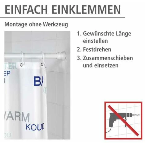 WENKO Barre De Douche Extensible Ajustable En Longueur, Tringle Rideau De Douche Télescopique Fixation Sans Perçage Par Torsion, Aluminium Inoxydable - Plastique, Ø 28 Mm X 180 - 185 Cm, Blanc 6 WENKO Barre De Douche Extensible Ajustable En Longueur, Tringle Rideau De Douche Télescopique Fixation Sans Perçage Par Torsion, Aluminium Inoxydable - Plastique, Ø 28 Mm X 180 - 185 Cm, Blanc – Image 4