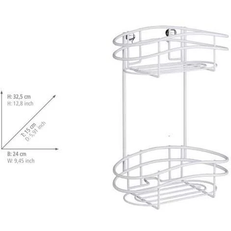 WENKO Etagère Murale Salle De Bain Classic Plus, Panier De Douche Mural, 2 Niveaux, Acier, 24x32,5x15 Cm, Blanc - Blanc 6 WENKO Etagère Murale Salle De Bain Classic Plus, Panier De Douche Mural, 2 Niveaux, Acier, 24x32,5x15 Cm, Blanc - Blanc – Image 4