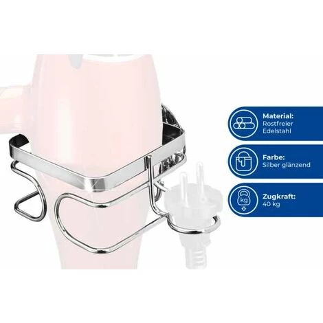 WENKO TurboFIX Porte Sèche-cheveux - Argent Brillant 7 WENKO TurboFIX Porte Sèche-cheveux - Argent Brillant – Image 5