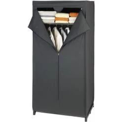 WENKO Armoire En Tissu Deep Black, Penderie Tissu Avec étagère De Rangement Et Fermeture éclair Sur Toute La Hauteur, Charge 10 Kg, Polyester, 75x160x50 Cm, Noir - Noir