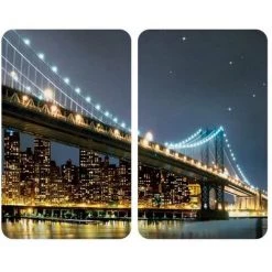WENKO Protection Plaque De Cuisson, Couvre Plaque De Cuisson En Verre "Brooklyn Bridge", Lot De 2, Verre Trempé, 30x52 Cm, Multicolore
