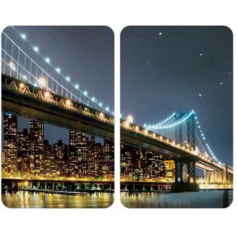 WENKO Protection Plaque De Cuisson, Couvre Plaque De Cuisson En Verre "Brooklyn Bridge", Lot De 2, Verre Trempé, 30x52 Cm, Multicolore 3 WENKO Protection Plaque De Cuisson, Couvre Plaque De Cuisson En Verre "Brooklyn Bridge", Lot De 2, Verre Trempé, 30x52 Cm, Multicolore
