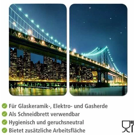 WENKO Protection Plaque De Cuisson, Couvre Plaque De Cuisson En Verre "Brooklyn Bridge", Lot De 2, Verre Trempé, 30x52 Cm, Multicolore 5 WENKO Protection Plaque De Cuisson, Couvre Plaque De Cuisson En Verre "Brooklyn Bridge", Lot De 2, Verre Trempé, 30x52 Cm, Multicolore – Image 3