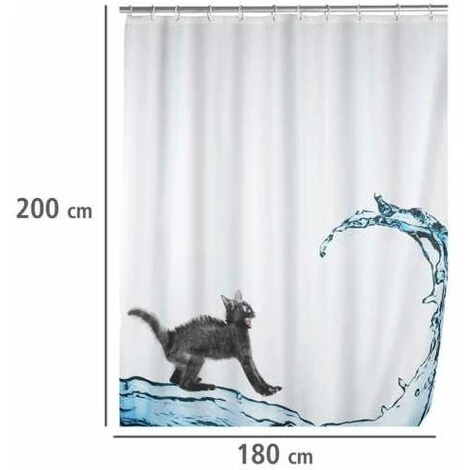 WENKO Rideau De Douche Antimoisissure Cat, Rideau De Douche Original, Lavable En Machine Et Waterproof, 12 Anneaux Rideau De Douche En Plastique Blanc Inclus, Polyester, 180x200 Cm, Multicolore - Multicolore 7 WENKO Rideau De Douche Antimoisissure Cat, Rideau De Douche Original, Lavable En Machine Et Waterproof, 12 Anneaux Rideau De Douche En Plastique Blanc Inclus, Polyester, 180x200 Cm, Multicolore - Multicolore – Image 5