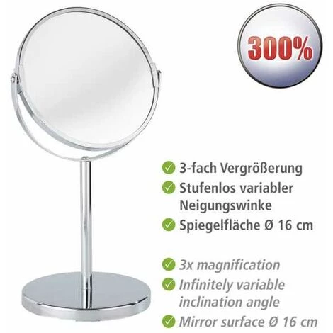 WENKO Miroir Grossissant X3 Assisi, Miroir Grossissant Sur Pied, Ø 16 Cm, Acier, 18,5x34,5x15 Cm, Chromé - Chromé 4 WENKO Miroir Grossissant X3 Assisi, Miroir Grossissant Sur Pied, Ø 16 Cm, Acier, 18,5x34,5x15 Cm, Chromé - Chromé – Image 2