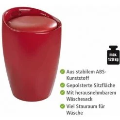 WENKO Tabouret Panier à Linge, Coffre à Linge Et Tabouret Salle De Bain Candy, Coussin Amovible, Plastique, 20 Litres, Ø 36x50,5 Cm, Rouge - Rouge -WENKO Soldes 6579892 2