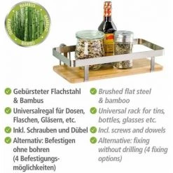 WENKO Étagère Murale Cuisine Premium, Etagère Murale Cuisine Fixation Sans Perçage Possible Avec Adaptateur Loc, Acier - Bambou, 25x12x5,5 Cm, Argent - Marron - Argent Mat 10 WENKO Étagère Murale Cuisine Premium, Etagère Murale Cuisine Fixation Sans Perçage Possible Avec Adaptateur Loc, Acier - Bambou, 25x12x5,5 Cm, Argent - Marron - Argent Mat -WENKO Soldes 6579906 4