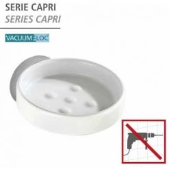 WENKO Porte Savon Mural Sans Perçage Capri, Vacuum-Loc® Fixation Sans Perçage, Support Pour Savon Solide, Repositionnable Sans Laisser De Trace, Céramique-Zinc Inoxydable, 11x6x15 Cm, Blanc-brillant - Chromé -WENKO Soldes 6579914 2
