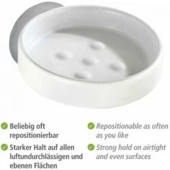 WENKO Porte Savon Mural Sans Perçage Capri, Vacuum-Loc® Fixation Sans Perçage, Support Pour Savon Solide, Repositionnable Sans Laisser De Trace, Céramique-Zinc Inoxydable, 11x6x15 Cm, Blanc-brillant - Chromé -WENKO Soldes 6579914 5