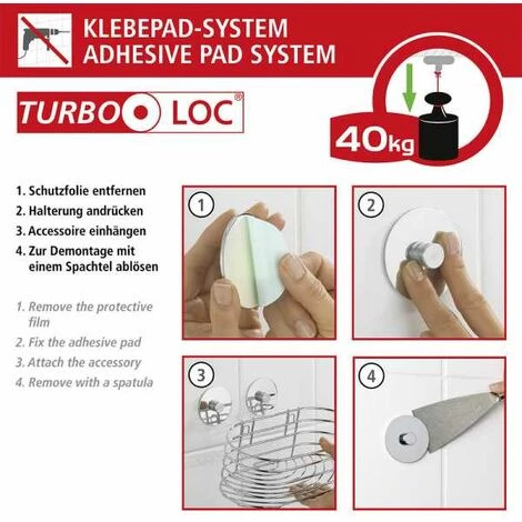 WENKO Etagère Murale Salle De Bain, Panier De Douche Fixation Sans Perçage Turbo-Loc®, Acier Inox, 38,5x8,5x14,5 Cm, Brillant - Brillant 7 WENKO Etagère Murale Salle De Bain, Panier De Douche Fixation Sans Perçage Turbo-Loc®, Acier Inox, 38,5x8,5x14,5 Cm, Brillant - Brillant – Image 5