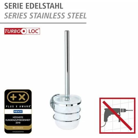 WENKO Brosse WC Suspendue, Brosse WC Murale Turbo-Loc® Fixation Sans Perçage, Acier Inox - Plastique, 10x37x12,5 Cm, Brillant - Satiné - Brillant 4 WENKO Brosse WC Suspendue, Brosse WC Murale Turbo-Loc® Fixation Sans Perçage, Acier Inox - Plastique, 10x37x12,5 Cm, Brillant - Satiné - Brillant – Image 2