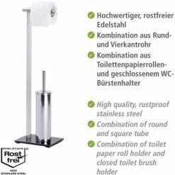 WENKO Combiné WC 2en1, Brosse WC Et Dérouleur Papier Toilette, Lava, Acier Inox - Verre Trempé, 21x17x71 Cm, Brillant - Noir -WENKO Soldes 6579943 2