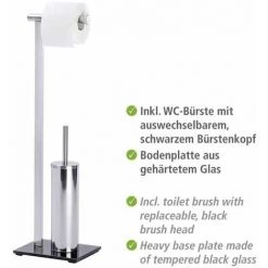 WENKO Combiné WC 2en1, Brosse WC Et Dérouleur Papier Toilette, Lava, Acier Inox - Verre Trempé, 21x17x71 Cm, Brillant - Noir -WENKO Soldes 6579943 3