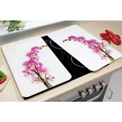 WENKO Protection Plaque De Cuisson, Couvre Plaque De Cuisson En Verre "Orchidées", Lot De 2, Verre Trempé, 30x52 Cm, Multicolore -WENKO Soldes 6579953 2