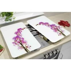 WENKO Protection Plaque De Cuisson, Couvre Plaque De Cuisson En Verre "Orchidées", Lot De 2, Verre Trempé, 30x52 Cm, Multicolore -WENKO Soldes 6579953 3