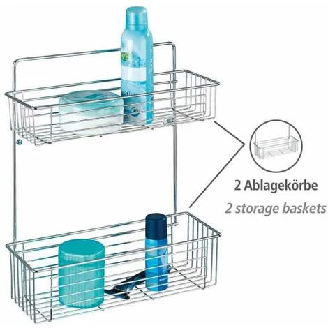 WENKO Etagère Murale Salle De Bain Avesta, 2 Paniers De Douche Fixation Murale, Acier, 32x38x12 Cm, Brillant - Chromé 4 WENKO Etagère Murale Salle De Bain Avesta, 2 Paniers De Douche Fixation Murale, Acier, 32x38x12 Cm, Brillant - Chromé – Image 2