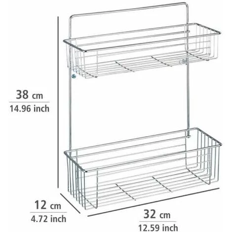 WENKO Etagère Murale Salle De Bain Avesta, 2 Paniers De Douche Fixation Murale, Acier, 32x38x12 Cm, Brillant - Chromé 6 WENKO Etagère Murale Salle De Bain Avesta, 2 Paniers De Douche Fixation Murale, Acier, 32x38x12 Cm, Brillant - Chromé – Image 4