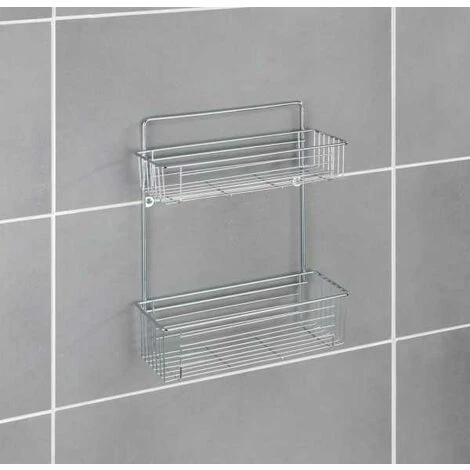 WENKO Etagère Murale Salle De Bain Avesta, 2 Paniers De Douche Fixation Murale, Acier, 32x38x12 Cm, Brillant - Chromé 7 WENKO Etagère Murale Salle De Bain Avesta, 2 Paniers De Douche Fixation Murale, Acier, 32x38x12 Cm, Brillant - Chromé – Image 5