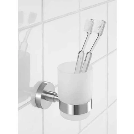 WENKO Porte Brosse à Dent Mural, Gobelet Salle De Bain Mural, Uno Bosio, Verre - Fixation En Acier Inox, 7x9,5x10,5 Cm, Mat - Mat 4 WENKO Porte Brosse à Dent Mural, Gobelet Salle De Bain Mural, Uno Bosio, Verre - Fixation En Acier Inox, 7x9,5x10,5 Cm, Mat - Mat – Image 2