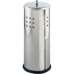 WENKO Rangement Papier Toilette Ancona, Stockeur Papier Toilette, 3 Rouleaux, Acier Inox, Ø 13x34 Cm, Brillant - Brillant