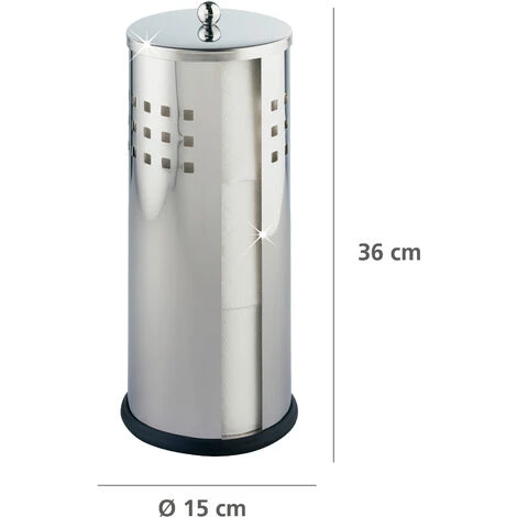 WENKO Rangement Papier Toilette Ancona, Stockeur Papier Toilette, 3 Rouleaux, Acier Inox, Ø 13x34 Cm, Brillant - Brillant 5 WENKO Rangement Papier Toilette Ancona, Stockeur Papier Toilette, 3 Rouleaux, Acier Inox, Ø 13x34 Cm, Brillant - Brillant – Image 3
