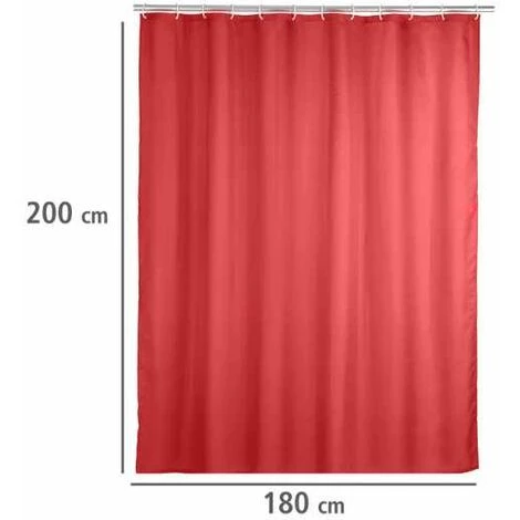 WENKO Rideau De Douche Antimoisissure, Rideau De Douche 180x200 Cm, Lavable En Machine Et Waterproof, 12 Anneaux Rideau De Douche En Plastique Blanc Inclus, 100% Polyester, 180x200 Cm, Rouge - Rouge 7 WENKO Rideau De Douche Antimoisissure, Rideau De Douche 180x200 Cm, Lavable En Machine Et Waterproof, 12 Anneaux Rideau De Douche En Plastique Blanc Inclus, 100% Polyester, 180x200 Cm, Rouge - Rouge – Image 5