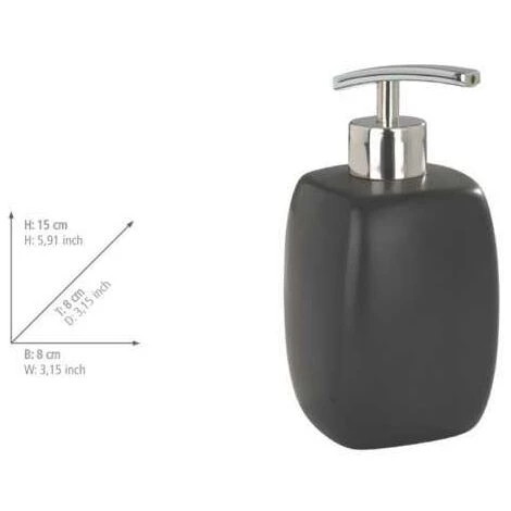 WENKO Distributeur Savon Liquide Faro, Capacité 410ml, Céramique, 8x15,5x8 Cm, Noir - Noir 4 WENKO Distributeur Savon Liquide Faro, Capacité 410ml, Céramique, 8x15,5x8 Cm, Noir - Noir – Image 2