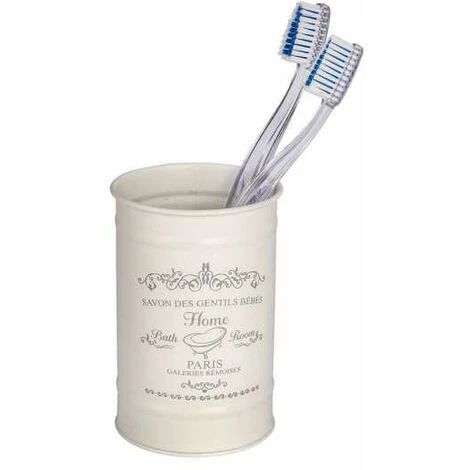 WENKO Gobelet Salle De Bain, Porte Brosse à Dent Home, Acier, Ø 7,5x11,5 Cm, Crème - Beige - Crème 4 WENKO Gobelet Salle De Bain, Porte Brosse à Dent Home, Acier, Ø 7,5x11,5 Cm, Crème - Beige - Crème – Image 2